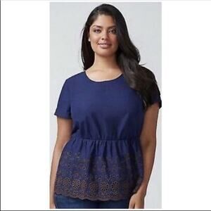 Lane Bryant Eyelet Lace Top Short Sleeves Navy Size 20